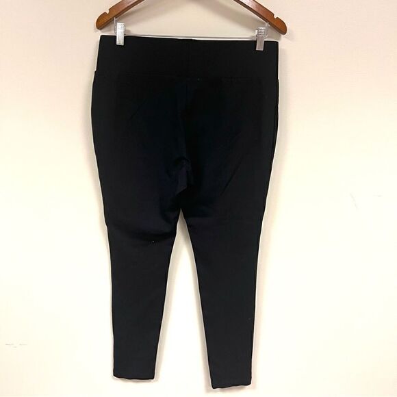 👠Tahari wide waistband pull on stretch black pants Sz L - Picture 2 of 4
